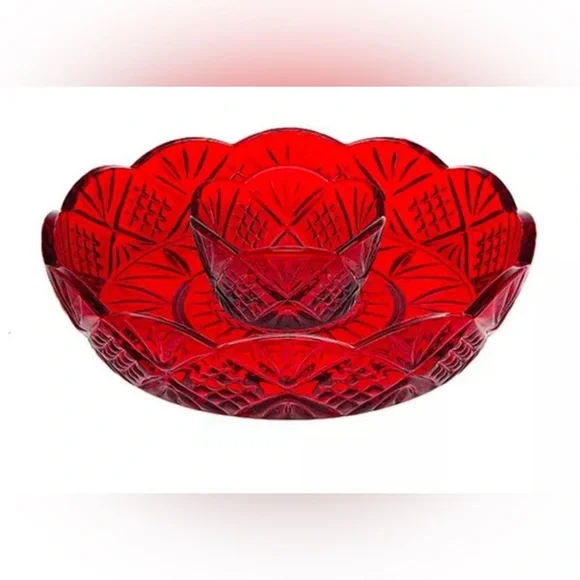 Shannon Ruby Red Crystal Chip and Dip Server - Picture 5 of 6